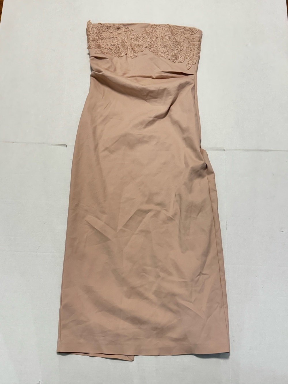 Ermanno Scervino Strapless Lace Trim Bodycon Dress in Taupe Sz IT 42